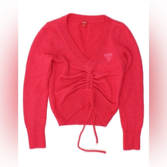 Guess Y2K Pink  Lace Up Sweater Barbie Core Pullover Cardigan Size Small - Picture 1 of 14